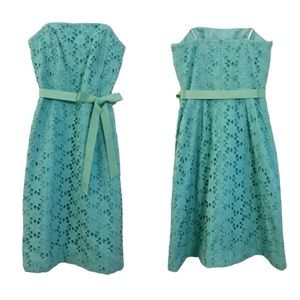 NWT Lilly Pulitzer Dress Sienna  Frentch Eyelet tiffany blue size 4 strapless